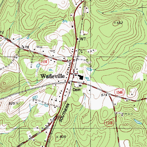 Topographic Map of Wadeville Volunteer Fire Department, NC