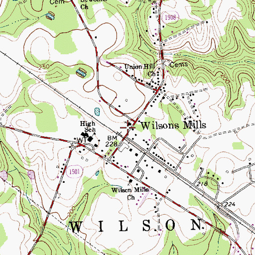 Topographic Map of Wilsons Mills Volunteer Fire Department Station 1, NC