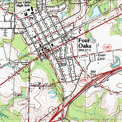 Topographic Map of Four Oaks Fire Department, NC