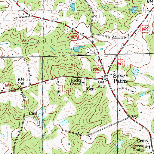 Topographic Map of Justice Rural Volunteer Fire Association Station 2, NC