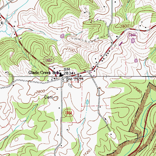 Topographic Map of Glade Creek Volunteer Fire Department, NC