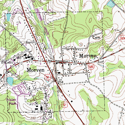 Topographic Map of Morven Volunteer Fire Department, NC