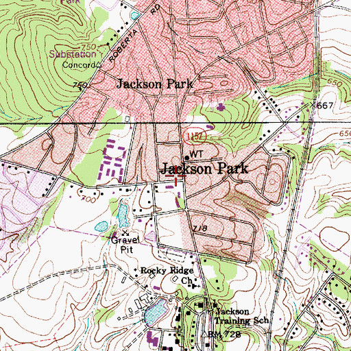 Topographic Map of Jackson Park Volunteer Fire Department, NC