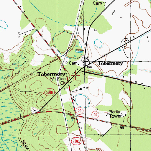 Topographic Map of Tobermory Volunteer Fire Department, NC