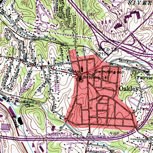 Topographic Map of Asheville Fire Department Station 9, NC