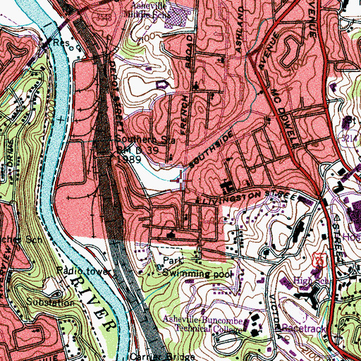 Topographic Map of Asheville Fire and Rescue Station 2, NC