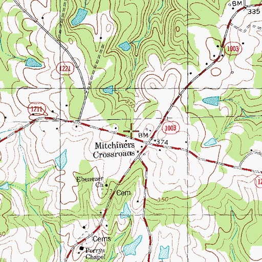Topographic Map of Mitchiners Crossroads Rural Fire Station, NC