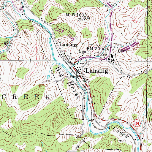 Topographic Map of Lansing Volunteer Fire and Rescue, NC