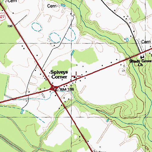 Topographic Map of Spiveys Corner Volunteer Fire Department, NC
