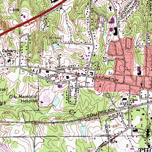 Topographic Map of Thomasville Fire Department Station 3, NC