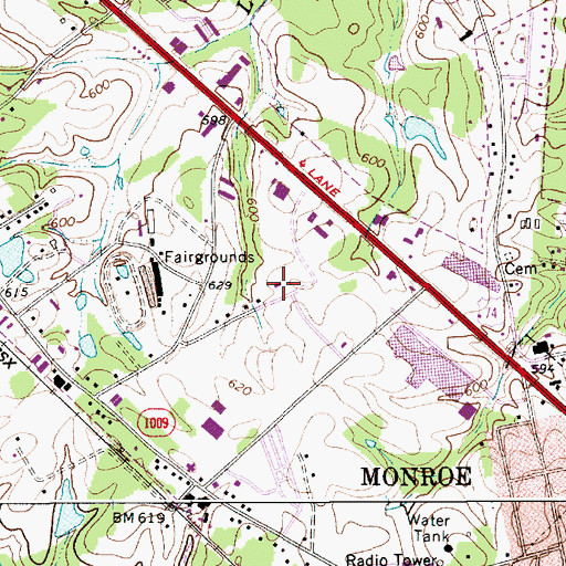 Topographic Map of Monroe Fire Department Station 3, NC