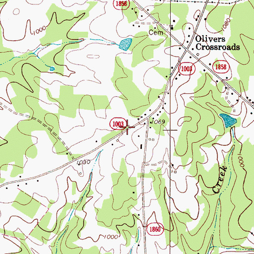 Topographic Map of Bandy's Crossroads Volunteer Fire Department Station 9 Base 2, NC