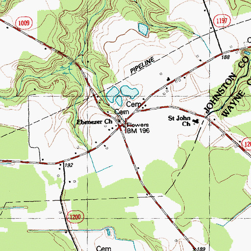 Topographic Map of Bentonville Volunteer Fire Department, NC