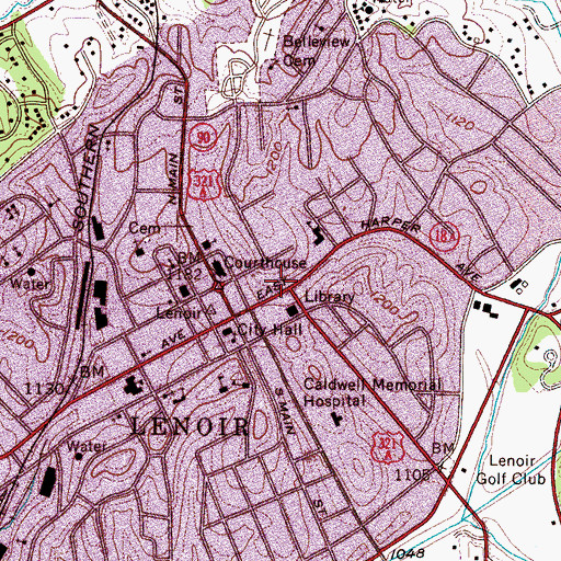 Topographic Map of Lenoir Fire Department Station 1, NC