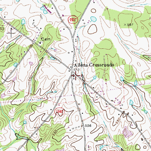 Topographic Map of Allens Crossroads Volunteer Fire Department Station 24, NC