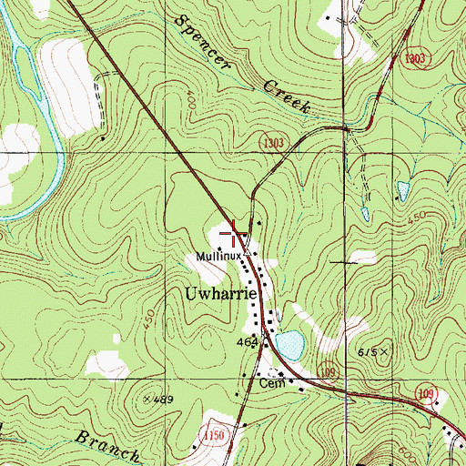 Topographic Map of Uwharrie Volunteer Fire Department, NC