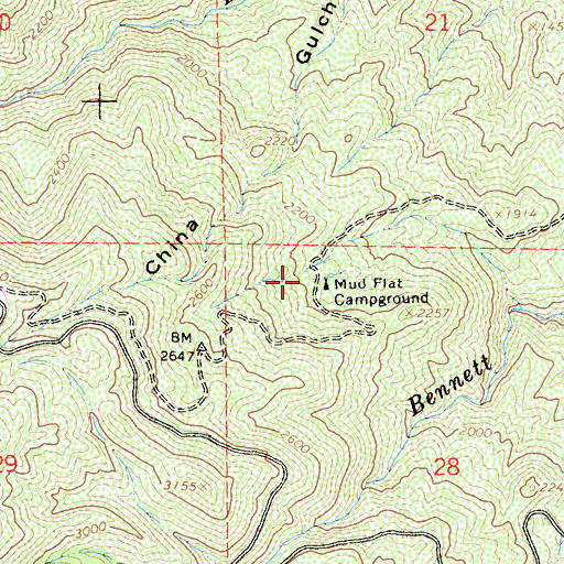 Topographic Map of Mud Flat Campground, CA