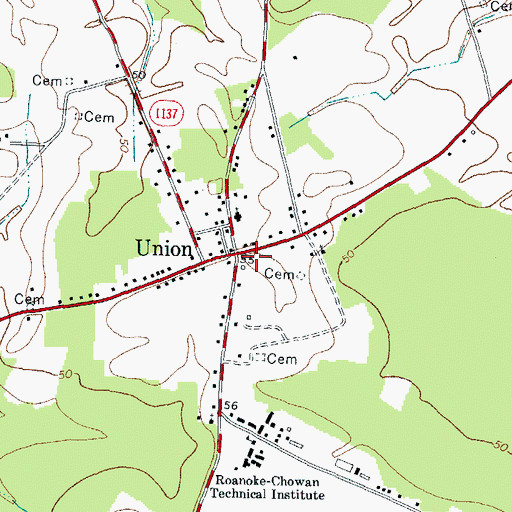 Topographic Map of Union Rural Volunteer Fire Department, NC