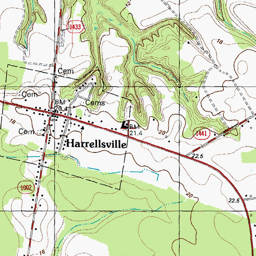 Topographic Map of Harrellsville Volunteer Fire Department, NC