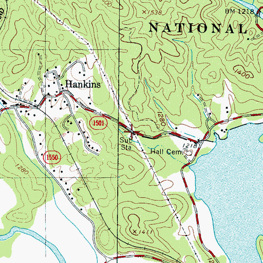 Topographic Map of Hankins - North Fork Volunteer Fire Department, NC