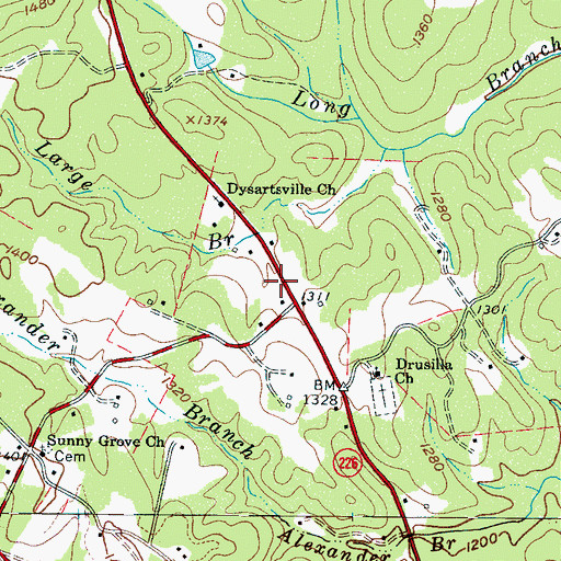 Topographic Map of Dysartsville Volunteer Fire Department, NC