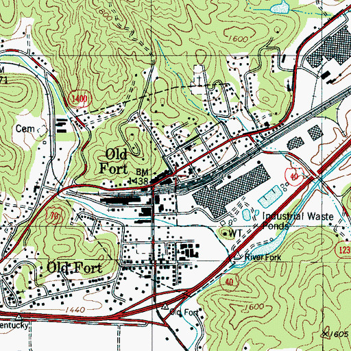 Topographic Map of Old Fort Volunteer Fire Department, NC