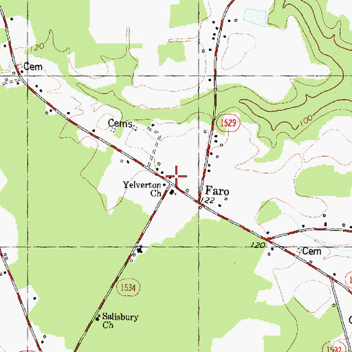 Topographic Map of Faro Volunteer Fire District, NC