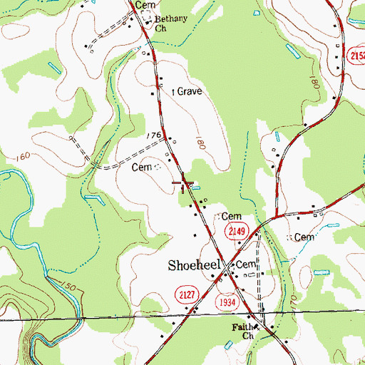 Topographic Map of Bethany Volunteer Fire Department, NC