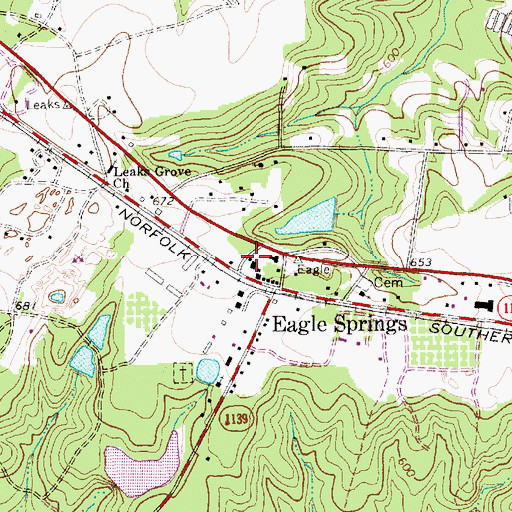 Topographic Map of Eagle Springs Volunteer Fire Department, NC