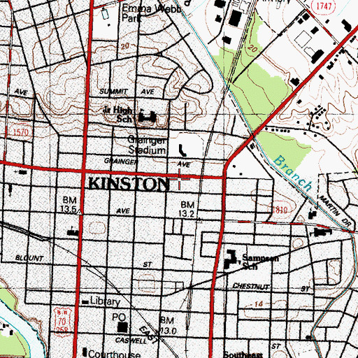 Topographic Map of Kinston Fire and Rescue Department Station 1, NC