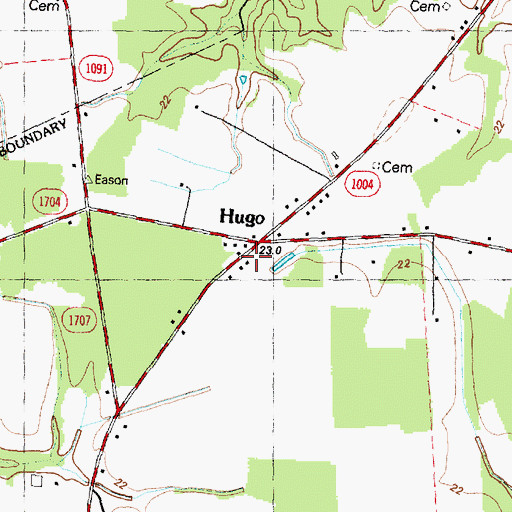 Topographic Map of Hugo Volunteer Fire Department and Rescue, NC