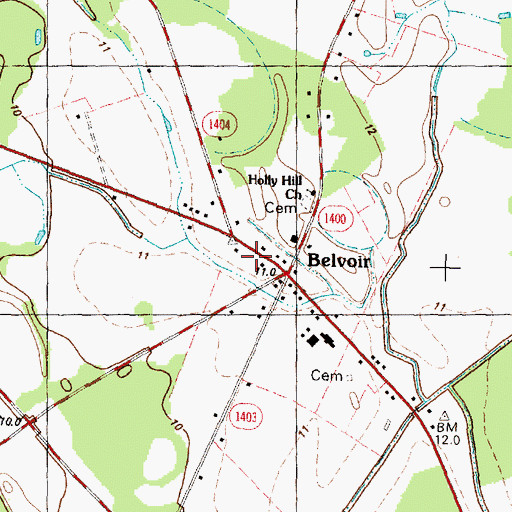 Topographic Map of Belvoir Fire Department, NC