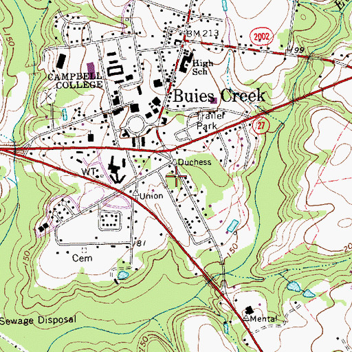 Topographic Map of Buies Creek Rural Fire and Rescue, NC