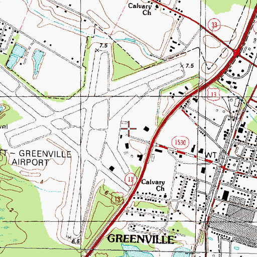 Topographic Map of Pitt - Greenville Airport Authority Fire Department, NC