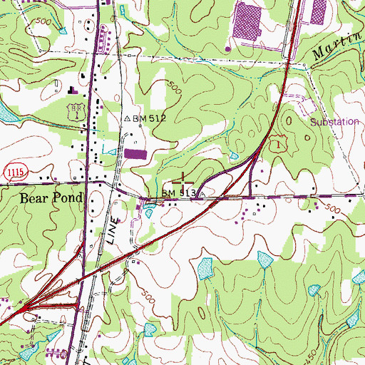 Topographic Map of Bearpond Volunteer Fire Department, NC