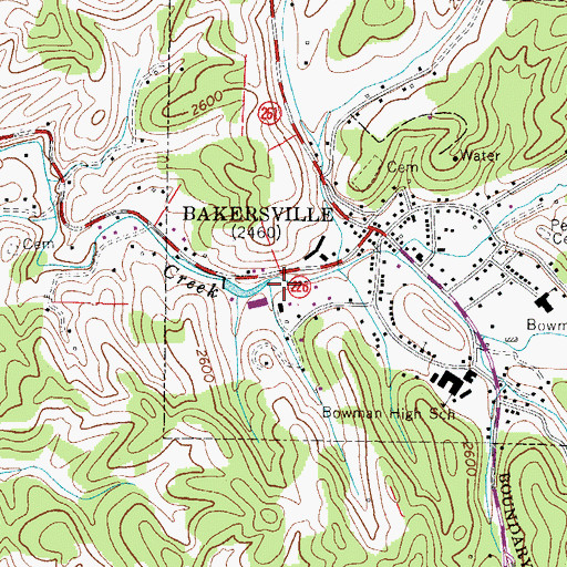 Topographic Map of Bakersville Volunteer Fire and Rescue Station 2, NC