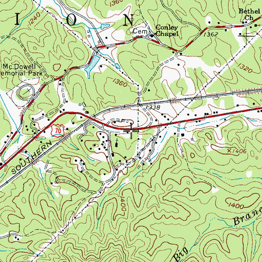 Topographic Map of Pleasant Gardens Volunteer Fire Department, NC