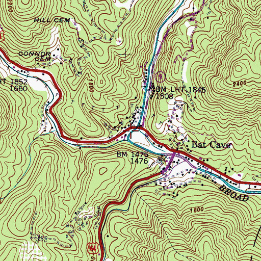 Topographic Map of Bat Cave Volunteer Fire and Rescue Department, NC