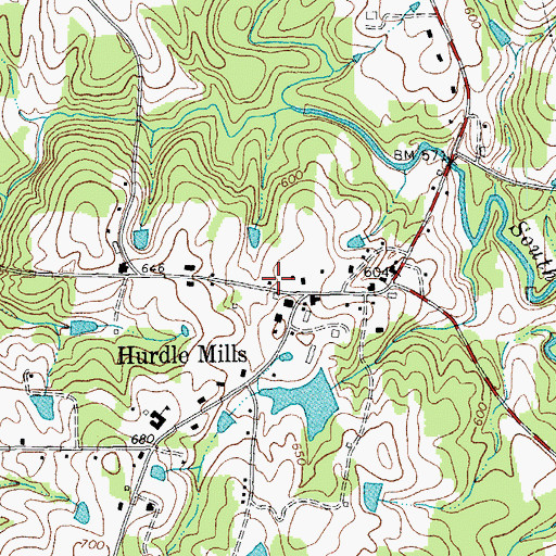 Topographic Map of Hurdle Mills Volunteer Fire Department Station 2, NC