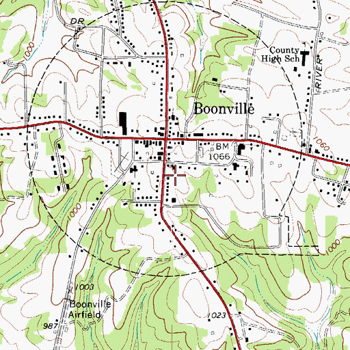Topographic Map of Boonville Volunteer Fire Department, NC