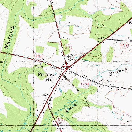 Topographic Map of Potters Hill Volunteer Fire Department, NC