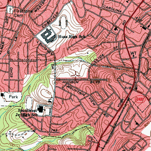 Topographic Map of Gastonia City Fire Department Station 5, NC