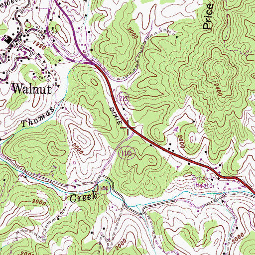 Topographic Map of Walnut Community Volunteer Fire Department, NC