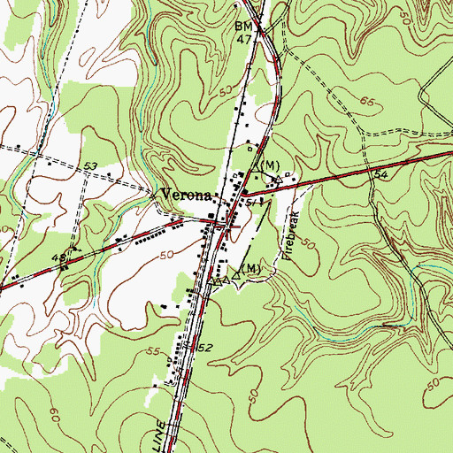 Topographic Map of Verona Volunteer Fire Department, NC