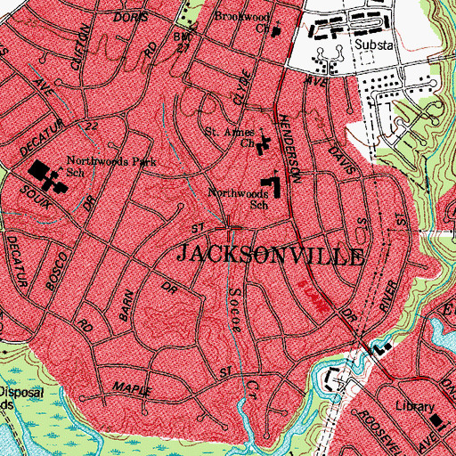 Topographic Map of Jacksonville Fire Department Station 2, NC