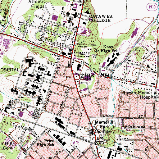 Topographic Map of Salisbury Fire Department Station 3, NC