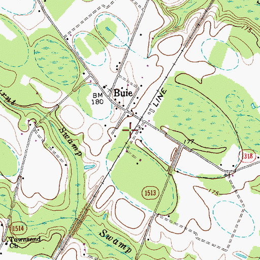 Topographic Map of Burnt Swamp Philadelphus Rural Fire Department, NC