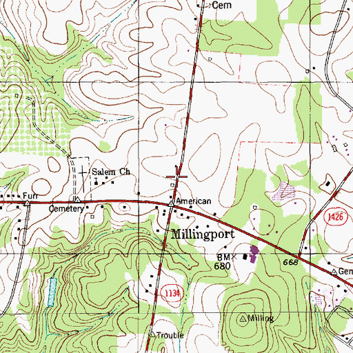 Topographic Map of Millingport Volunteer Fire Department, NC