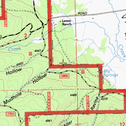 Topographic Map of Mudhole Hollow, CA