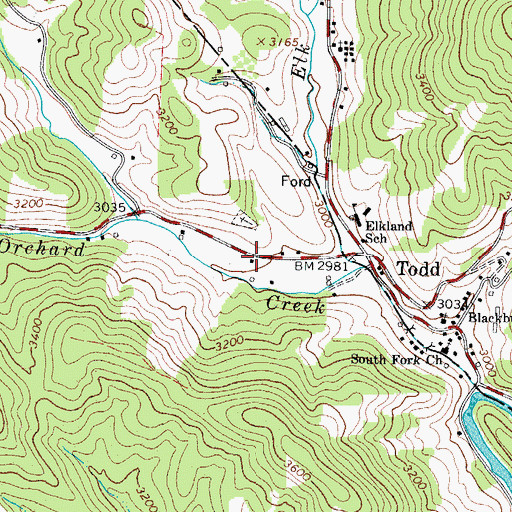 Topographic Map of Todd Volunteer Fire and Rescue Department, NC